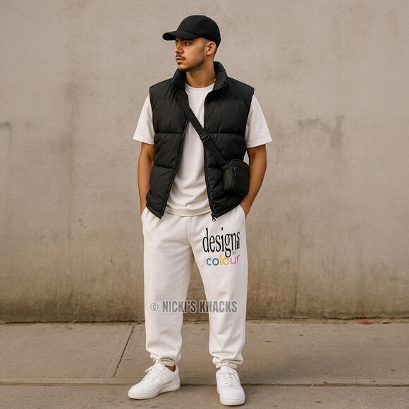 Designs Untitled In Colour Joggers M – White Fleece Graphic Streetwear Pants - Picture 1 of 10